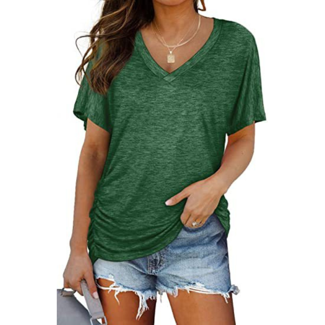 CELINA™ – Classic V-Neck Loose Fit Shirt