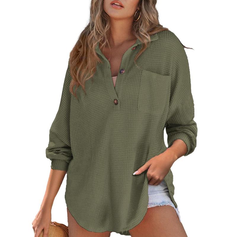 MARIEL™ – Casual Oversized Waffle V-Neck Long Sleeve Sweater