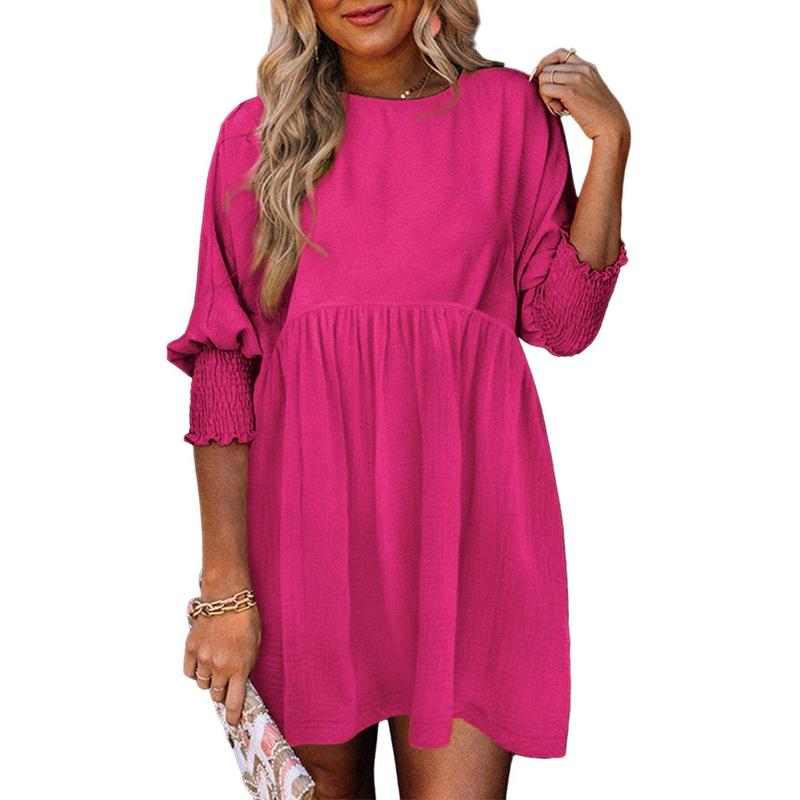 ELARA™ – Casual Crew Neck Loose Fit Mini Dress