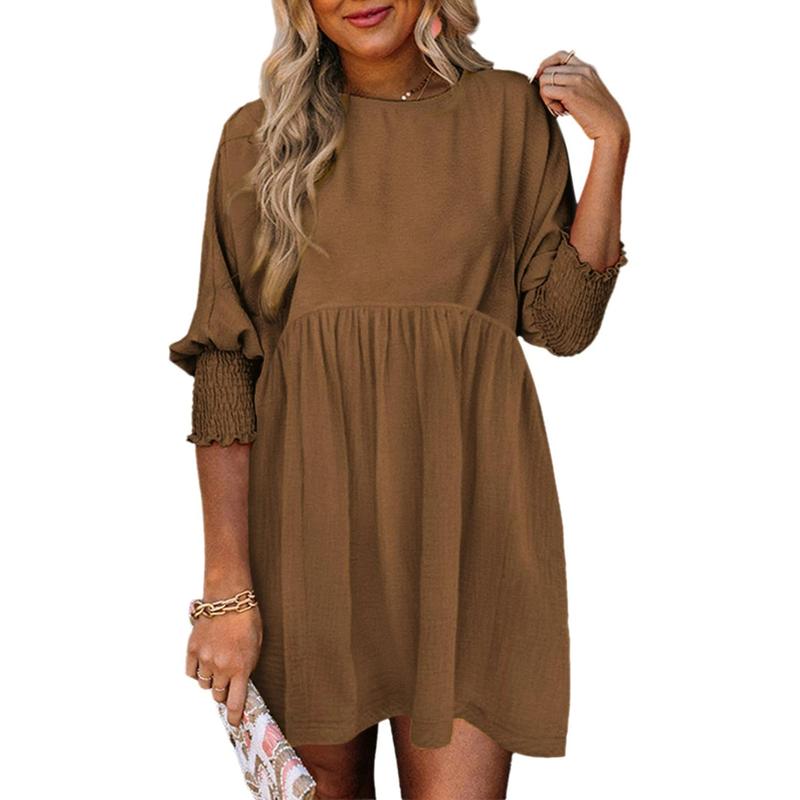 ELARA™ – Casual Crew Neck Loose Fit Mini Dress