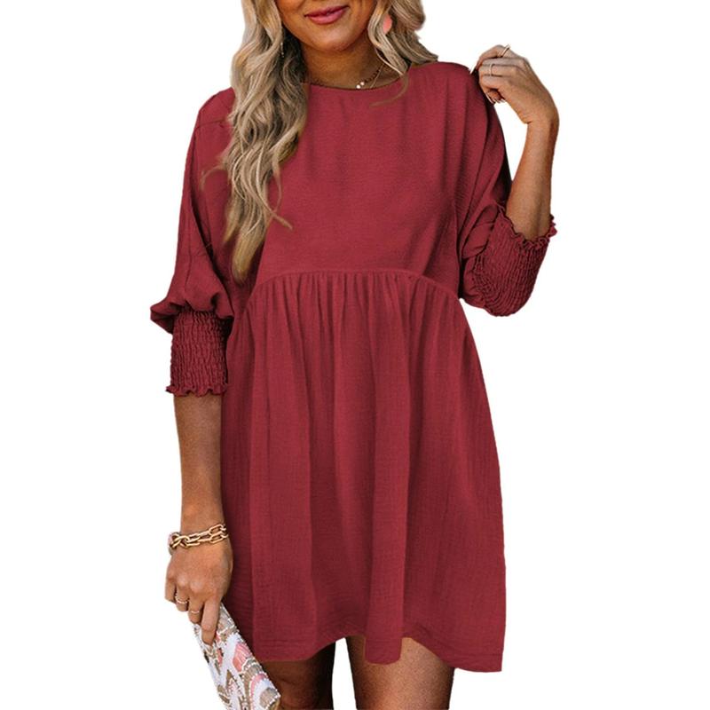 ELARA™ – Casual Crew Neck Loose Fit Mini Dress