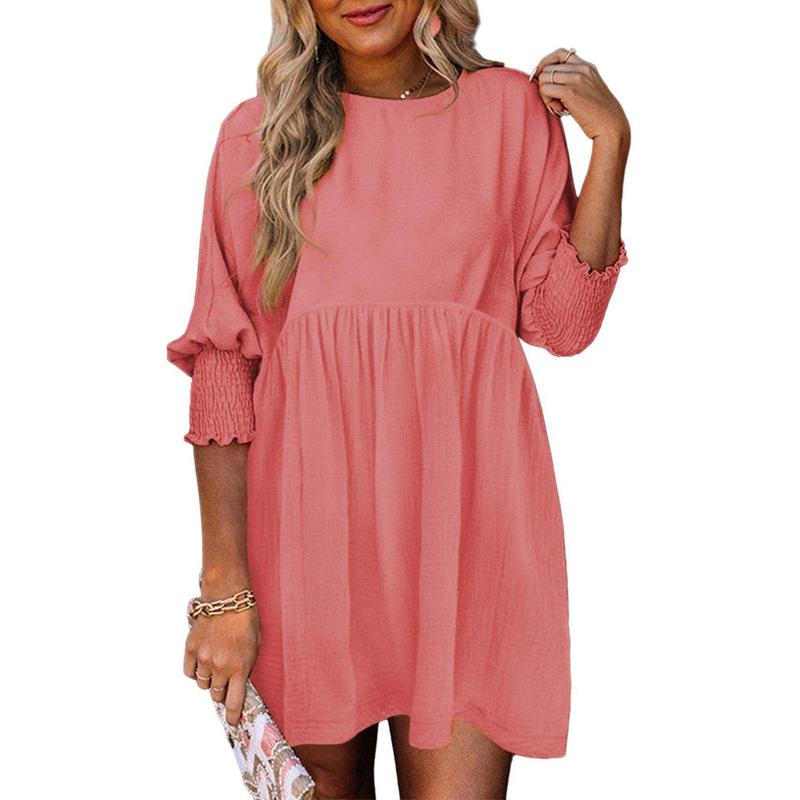 ELARA™ – Casual Crew Neck Loose Fit Mini Dress