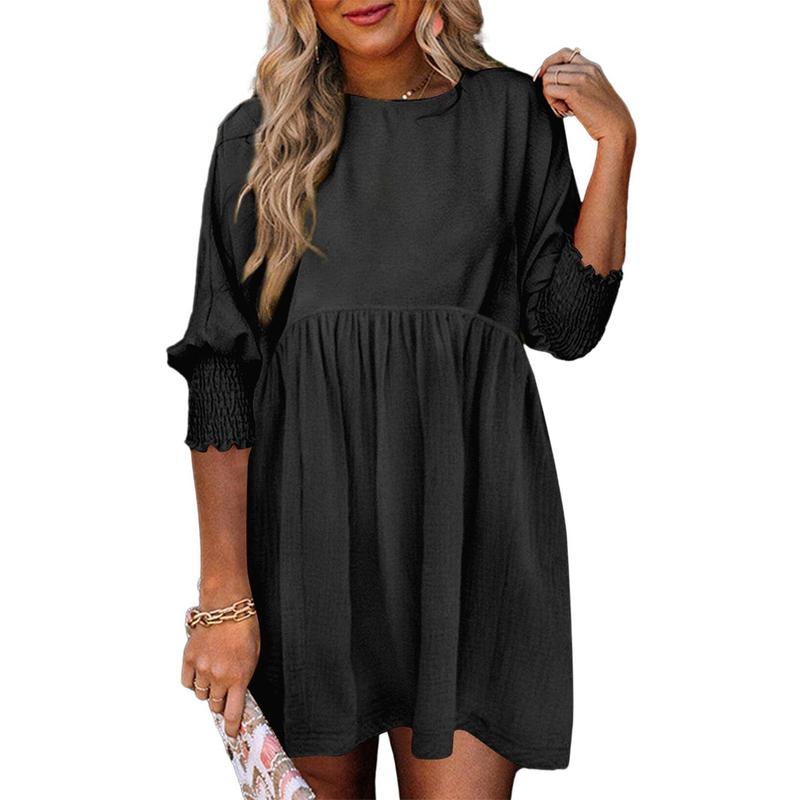 ELARA™ – Casual Crew Neck Loose Fit Mini Dress