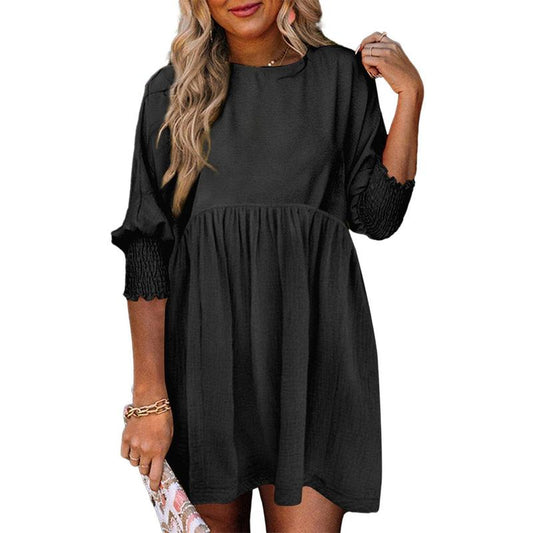 ELARA™ – Casual Crew Neck Loose Fit Mini Dress
