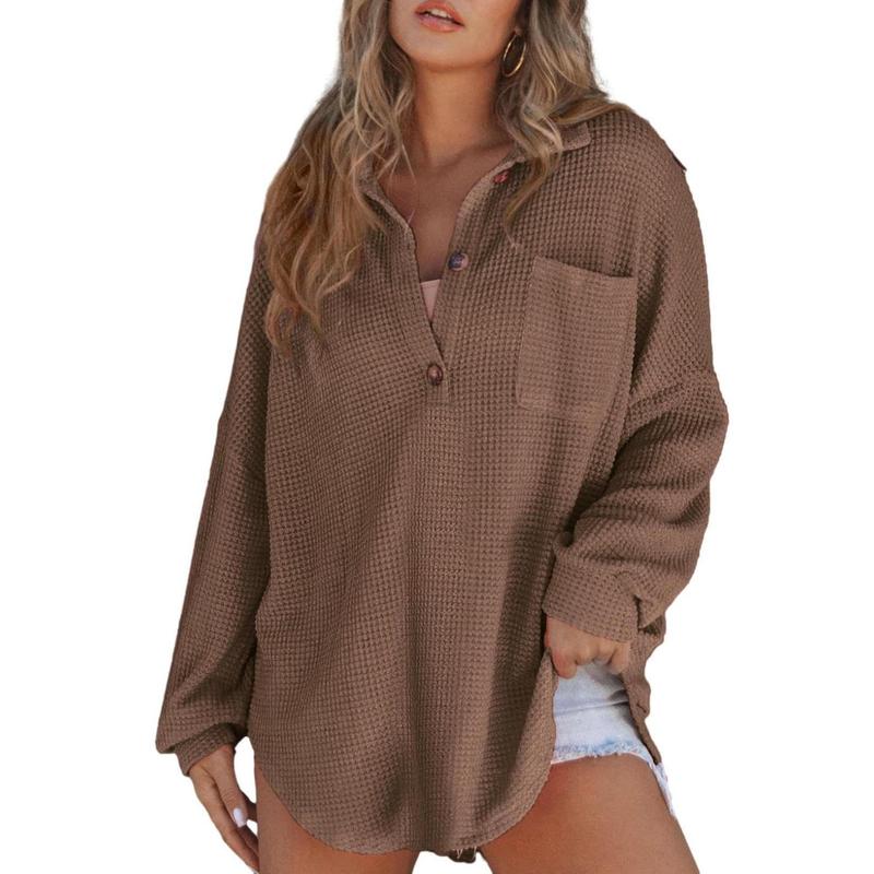 MARIEL™ – Casual Oversized Waffle V-Neck Long Sleeve Sweater