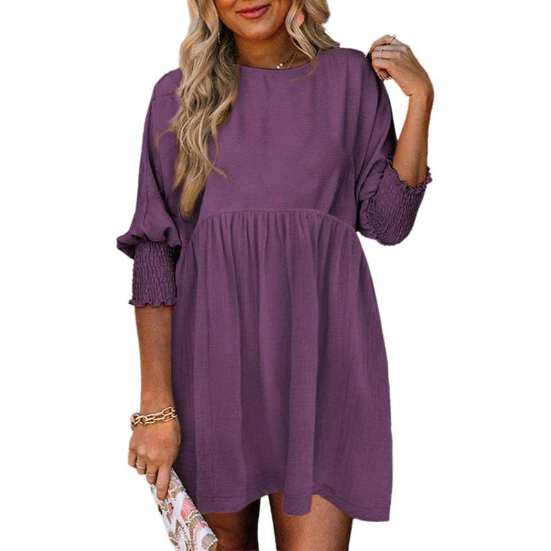 ELARA™ – Casual Crew Neck Loose Fit Mini Dress