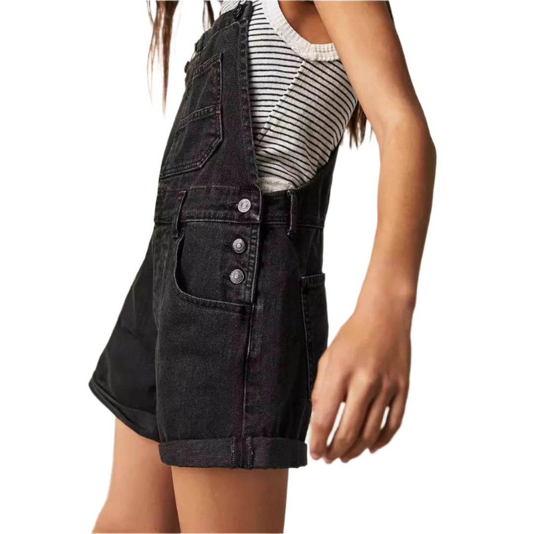 ÉLODIE™ – Vintage Adjustable Denim Overall Shorts