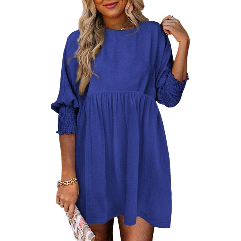 ELARA™ – Casual Crew Neck Loose Fit Mini Dress