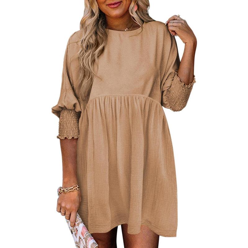 ELARA™ – Casual Crew Neck Loose Fit Mini Dress