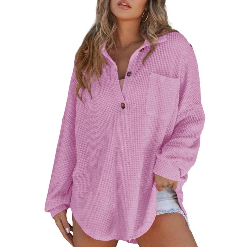 MARIEL™ – Casual Oversized Waffle V-Neck Long Sleeve Sweater