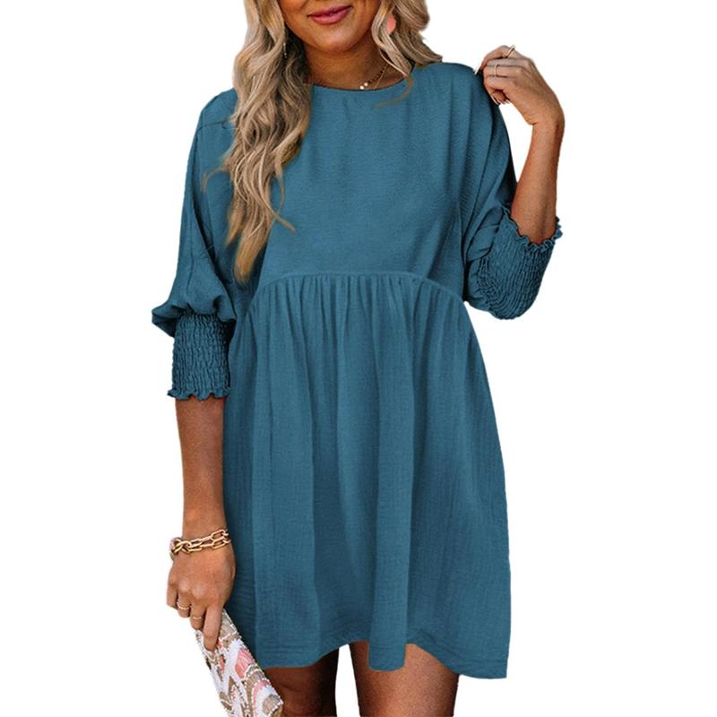 ELARA™ – Casual Crew Neck Loose Fit Mini Dress