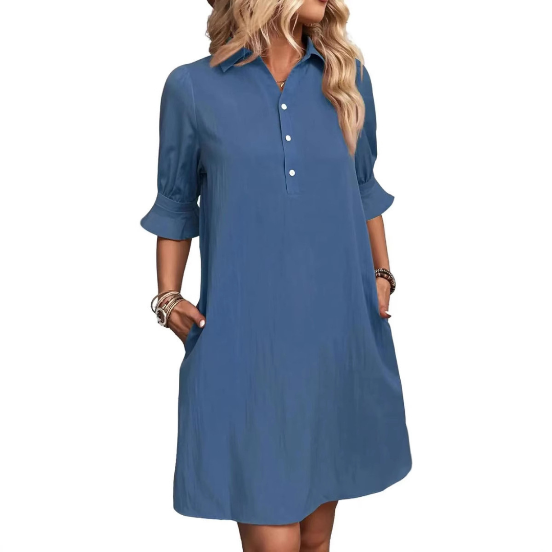 CELINA™ – Casual Button Down Shirt Dress