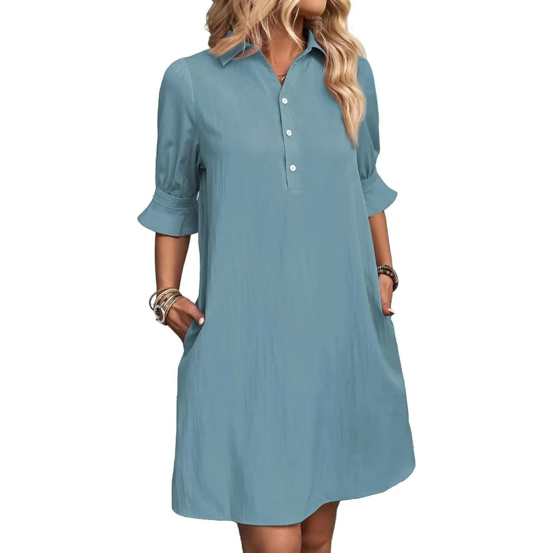 CELINA™ – Casual Button Down Shirt Dress