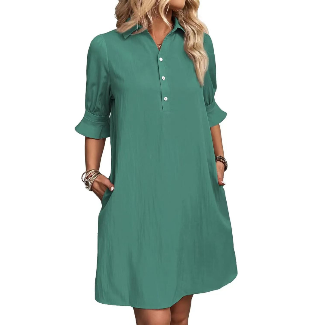 CELINA™ – Casual Button Down Shirt Dress