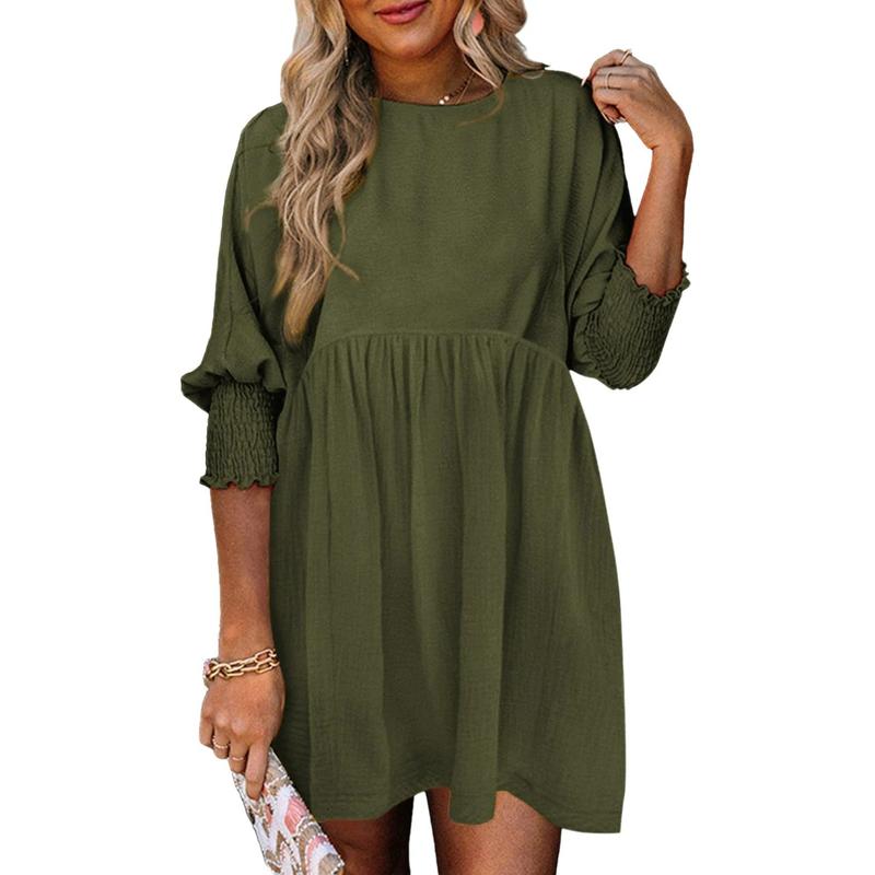 ELARA™ – Casual Crew Neck Loose Fit Mini Dress