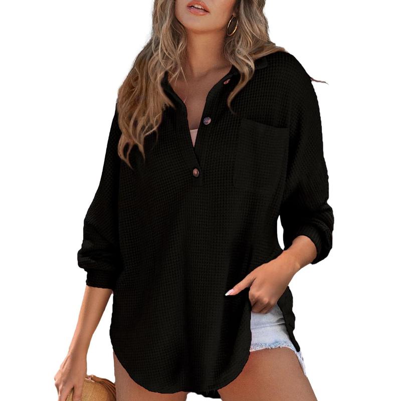 MARIEL™ – Casual Oversized Waffle V-Neck Long Sleeve Sweater