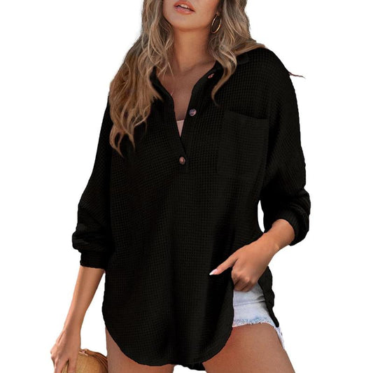 MARIEL™ – Casual Oversized Waffle V-Neck Long Sleeve Sweater