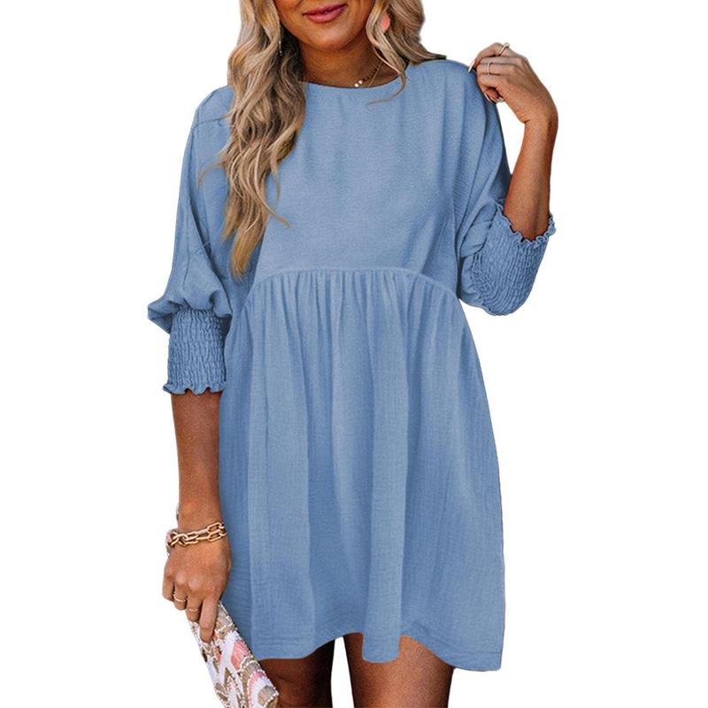 ELARA™ – Casual Crew Neck Loose Fit Mini Dress