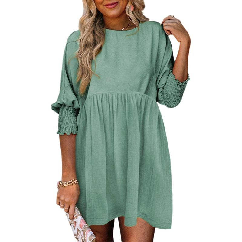 ELARA™ – Casual Crew Neck Loose Fit Mini Dress