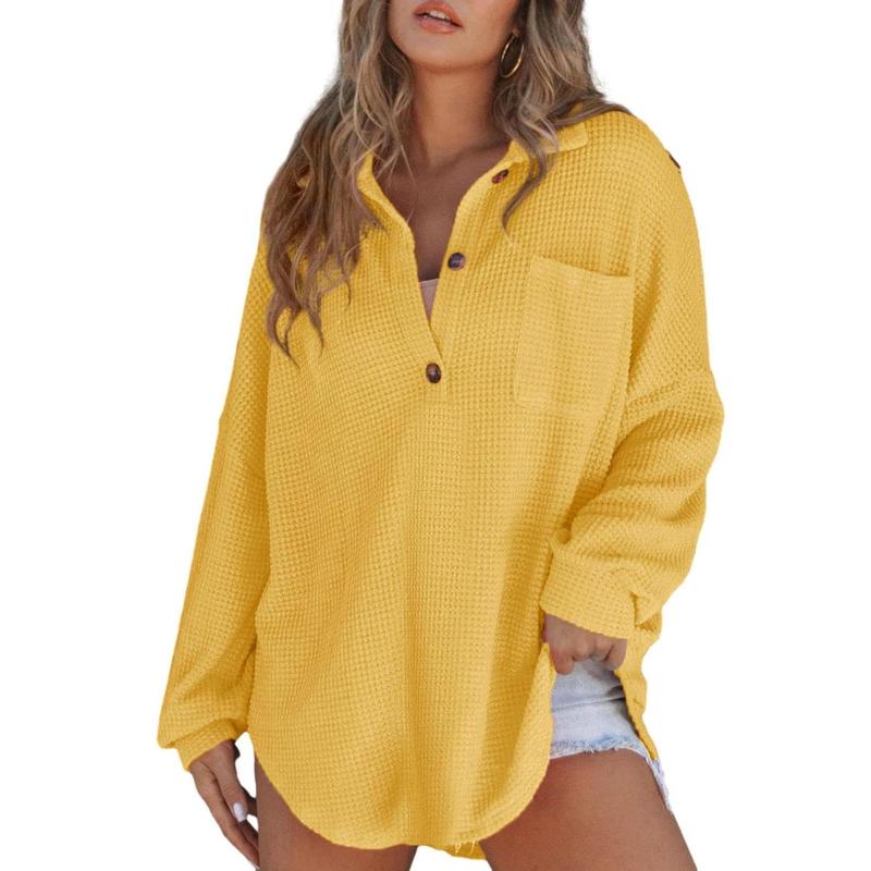 MARIEL™ – Casual Oversized Waffle V-Neck Long Sleeve Sweater